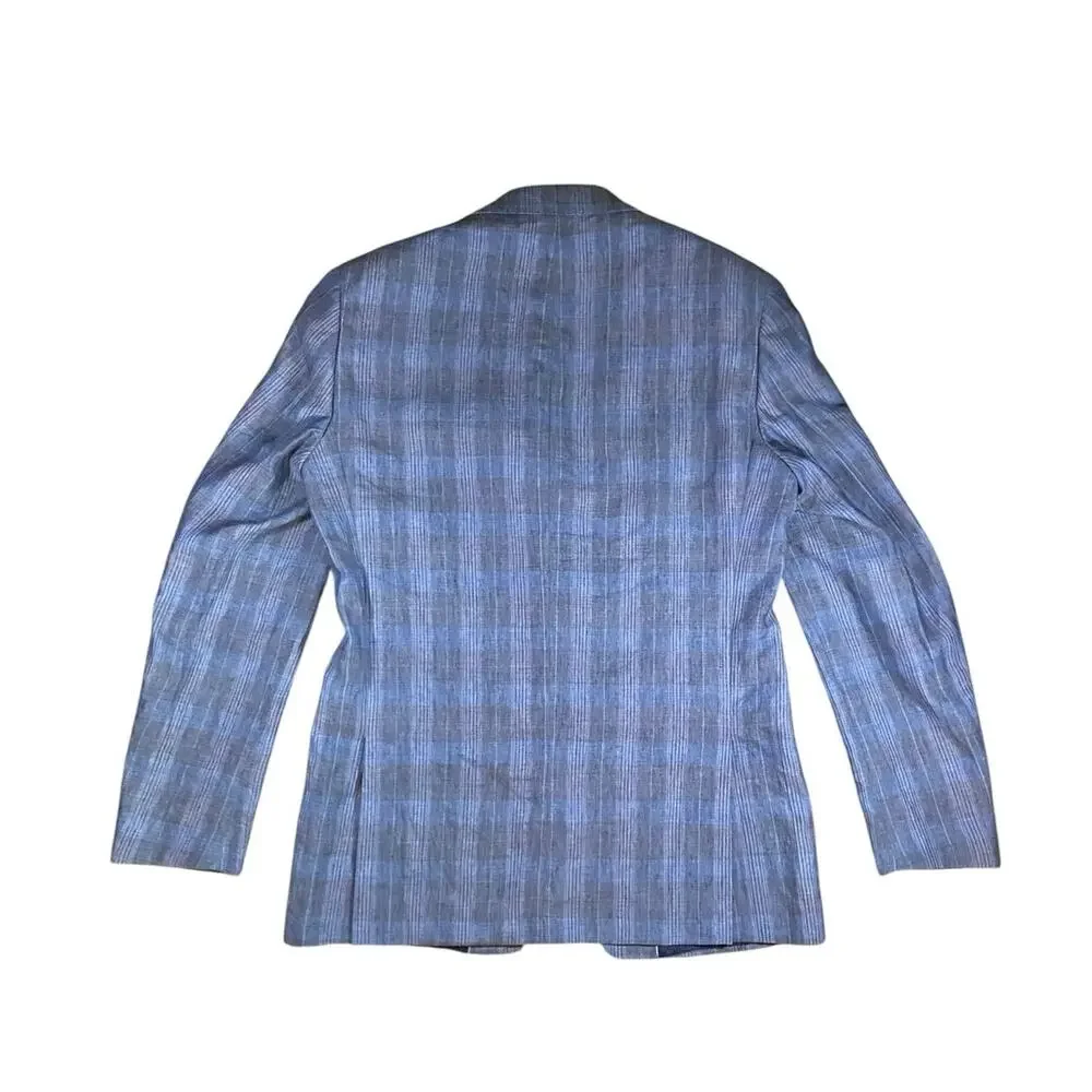 Calvin Klein Linen Blue Plaid Blazer - 40L - Picture 4 of 4
